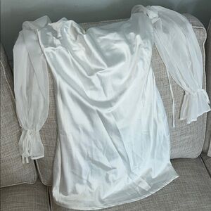 Blue Blush White Mini Dress with Sheer Sleeves